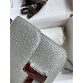 Hermes Constance 18 Handmade Bag In Grey Matte Alligator Leather