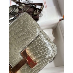 Hermes Constance 18 Handmade Bag In Grey Shiny Alligator Leather