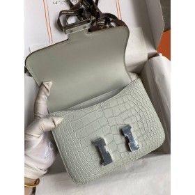Hermes Constance 18 Handmade Bag in Gris Neve Matte Alligator Leather