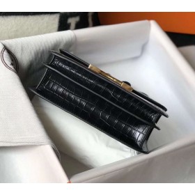 Hermes Constance 18 Handmade Bag In Black Embossed Crocodile