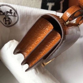Hermes Constance 18 Handmade Bag In Brown Embossed Crocodile