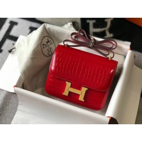 Hermes Constance 18 Handmade Bag In Red Embossed Crocodile