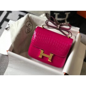 Hermes Constance 18 Handmade Bag In Rose Red Embossed Crocodile
