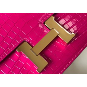 Hermes Constance 18 Handmade Bag In Rose Red Embossed Crocodile