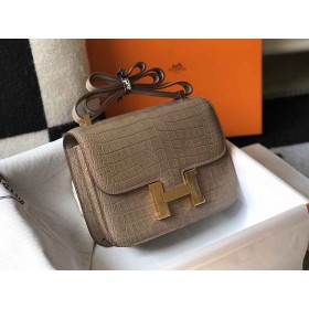 Hermes Constance 18 Handmade Bag In Taupe Embossed Crocodile