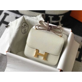 Hermes Constance 18 Handmade Bag In White Embossed Crocodile