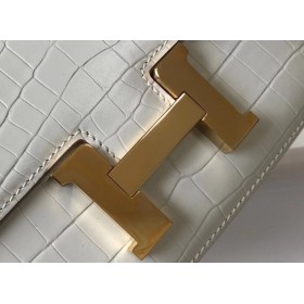 Hermes Constance 18 Handmade Bag In White Embossed Crocodile