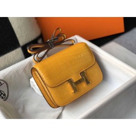 Hermes Constance 18 Handmade Bag In Yellow Embossed Crocodile
