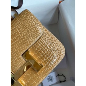 Hermes Constance 24 Handmade Bag In Beige Shiny Alligator Leather
