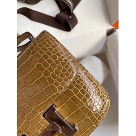 Hermes Constance 24 Handmade Bag In Light Brown Alligator Crocodile Skin