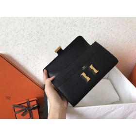 Hermes Constance Long Wallet In Black Epsom Leather