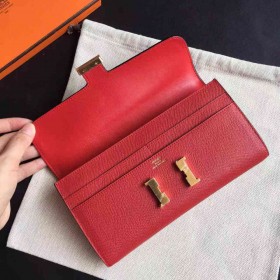 Hermes Constance Long Wallet In Red Epsom Leather