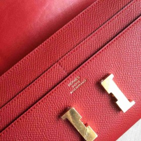 Hermes Constance Long Wallet In Red Epsom Leather