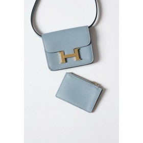 Hermes Constance Slim Wallet in Blue Lin Evercolor Calfskin