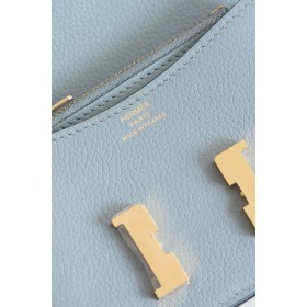 Hermes Constance Slim Wallet in Blue Lin Evercolor Calfskin