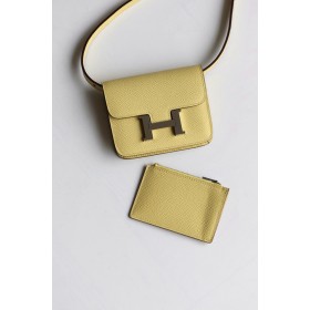 Hermes Constance Slim Wallet in Jaune Poussin Epsom Calfskin