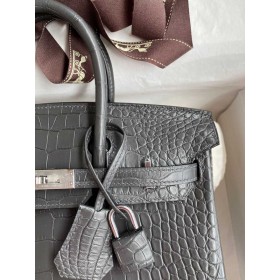 Hermes Birkin 25 Bag In Dark Grey Matte Alligator Crocodile Skin