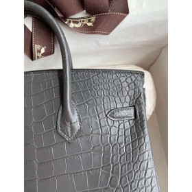Hermes Birkin 25 Bag In Dark Grey Matte Alligator Crocodile Skin