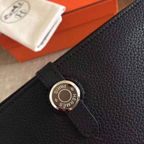 Hermes Dogon Duo Wallet In Black Clemence Leather