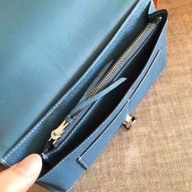 Hermes Dogon Duo Wallet In Blue Jean Leather
