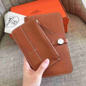 Hermes Dogon Duo Wallet In Gold Clemence Leather