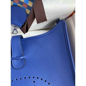 Hermes Evelyne III PM 29 Handmade Bag in Blue Electric Clemence Leather