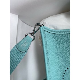 Hermes Evelyne Mini Handmade Bag in Blue Atoll Clemence Leather