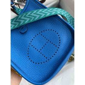 Hermes Evelyne Mini Handmade Bag in Blue Hydra Clemence Leather