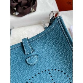 Hermes Evelyne Mini Handmade Bag in Blue Jean Clemence Leather