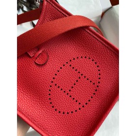 Hermes Evelyne Mini Handmade Bag in Red Clemence Leather