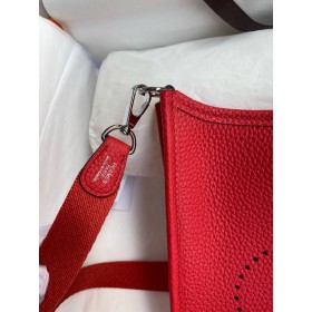 Hermes Evelyne Mini Handmade Bag in Red Clemence Leather