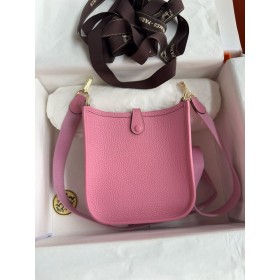 Hermes Evelyne Mini Handmade Bag in Rose Sakura Clemence Leather