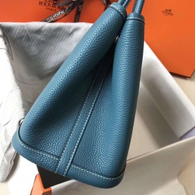 Hermes Garden Party 30 Bag In Blue Jean Taurillon Leather