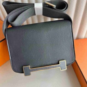 Hermes Geta Handmade Bag in Graphite Chevre Mysore Leather