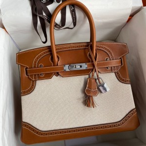 Hermes Ghillies Birkin 30cm Limited-edition Bag In Toile &amp; Gold Swift Leather