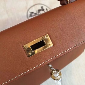 Hermes Kelly Mini II Handmade Bag In Gold Swift Calfskin