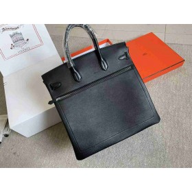 Hermes HAC Birkin Rock 40 Handmade Bag in Black Evercolor Leather