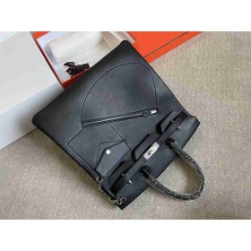 Hermes HAC Birkin Rock 40 Handmade Bag in Black Evercolor Leather