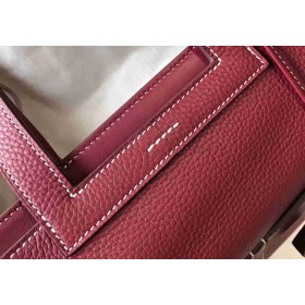 Hermes Halzan 31cm Bag In Bordeaux Clemence Leather