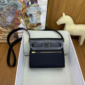 Hermes Herbag Zip 20 Bag in Black Canvas and Black Hunter Calfskin