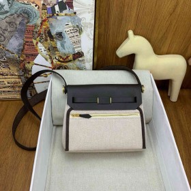 Hermes Herbag Zip 20 Bag in Canvas and Ebene Hunter Calfskin