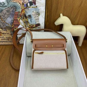 Hermes Herbag Zip 20 Bag in Canvas and Gold Hunter Calfskin
