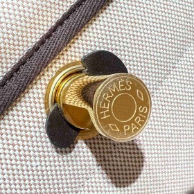 Hermes Herbag Zip 20 Bag in Canvas and Gold Hunter Calfskin