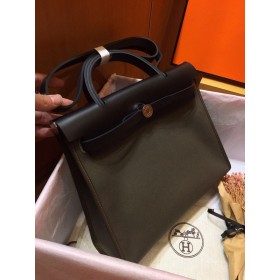 Hermes Herbag Zip 31cm Bag In Black And Canopee