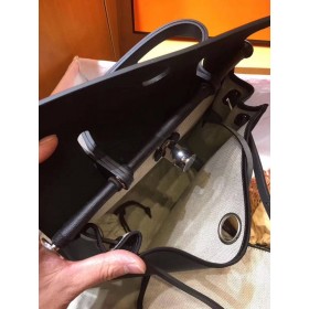 Hermes Herbag Zip 31cm Bag In Black Leather And Toile