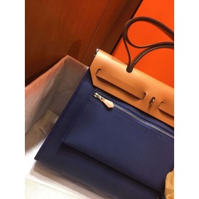 Hermes Herbag Zip 31cm Bag In Brown And Blue