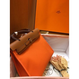 Hermes Herbag Zip 31cm Bag In Brown And Orange