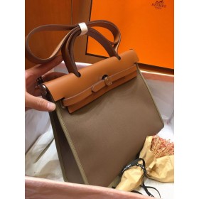 Hermes Herbag Zip 31cm Bag In Brown And Taupe