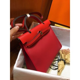 Hermes Herbag Zip 31cm Bag In Red Toile And Leather