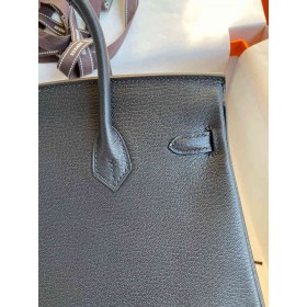 Hermes HSS Birkin 25 Bicolor Bag in Black and Blue Chevre Mysore Goatskin